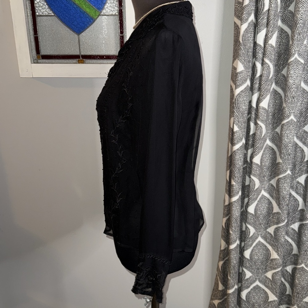 iCe Vintage 90’s Mesh Silk Beaded & Embroidered Long Sleeve Blouse - Picture 4 of 8